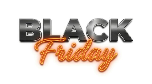 Metallic and glowing orange typography design for a black friday promotional sale event on white background
