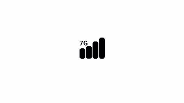 7G Mobile phone signal strength bar icon animation, signal animation on black background in 4k.