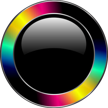Glossy Rainbow Circle Button with Shiny Black Center