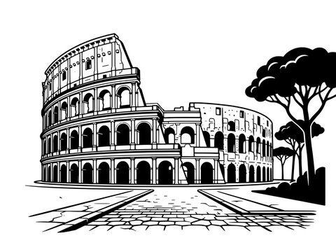 Colosseum Rome Italy Iconic Landmark Line Art Illustration