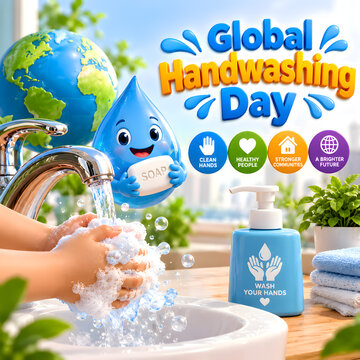 Global Handwashing Day soap water cartoon hands washing clipart 