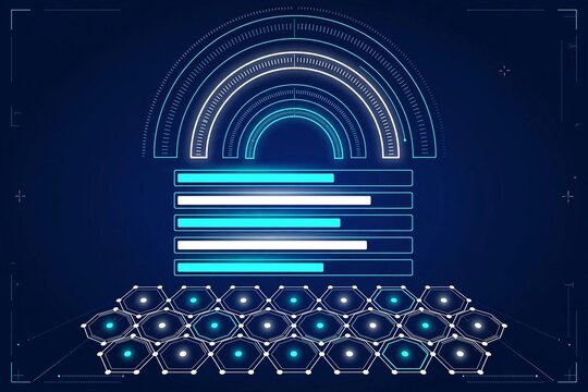 White and cyan dashboard overlay, gauge arcs, midnight blue