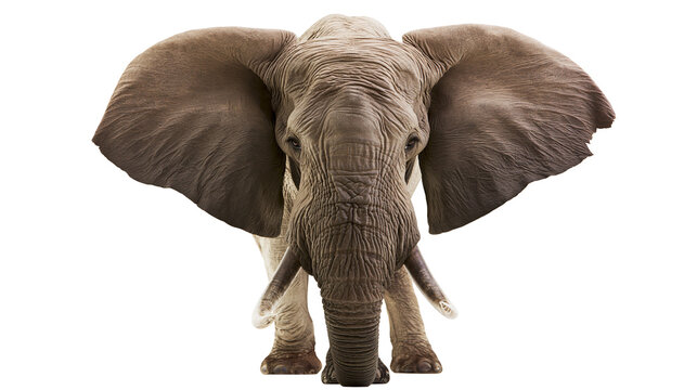 Majestic African elephant with large ears and tusks facing forward
