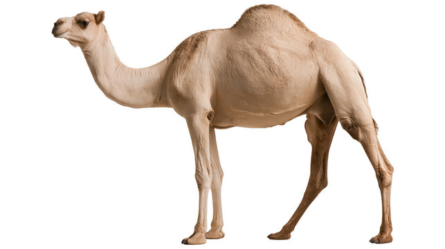 Light brown dromedary camel standing in profile view