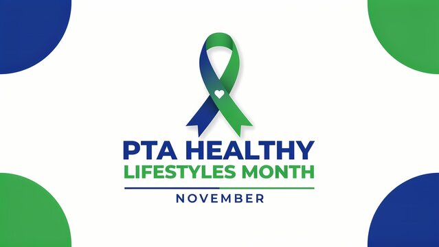 Pta healthy lifestyles month awareness ribbon design for november in blue and green colors