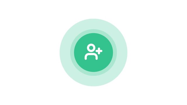 animated add friend button user icon motion graphic green circular design white background