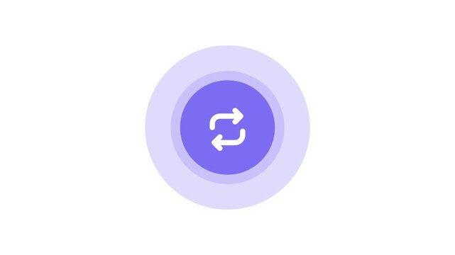Flat design purple sync button icon for user interface loading and software data refresh