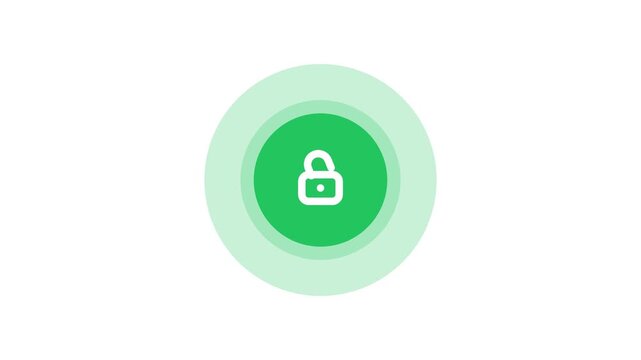 green circular animated unlock button icon with white padlock and light green concentric rings