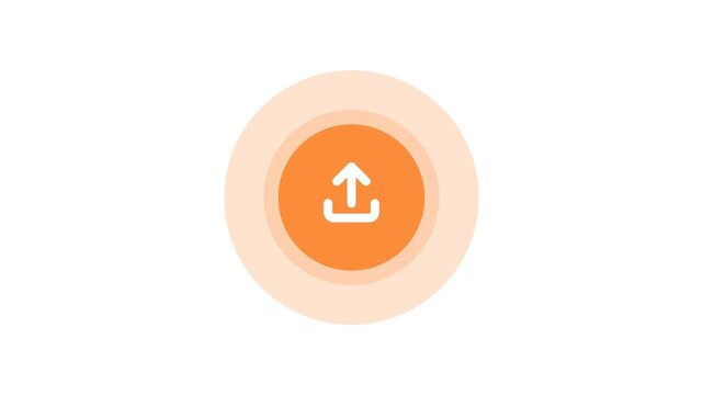 minimalist orange upload button icon animation with concentric pulse circles on white background flat motion graphics
