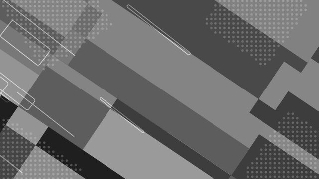 Abstract geometric background with overlapping rectangles dotted halftone patterns and angular lines animation