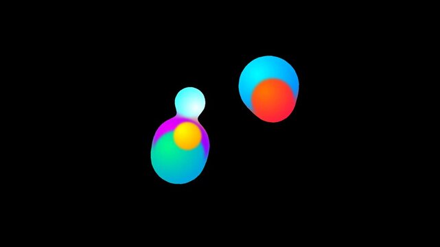 Abstract colorful fluid blobs move and merge dynamically against a black background