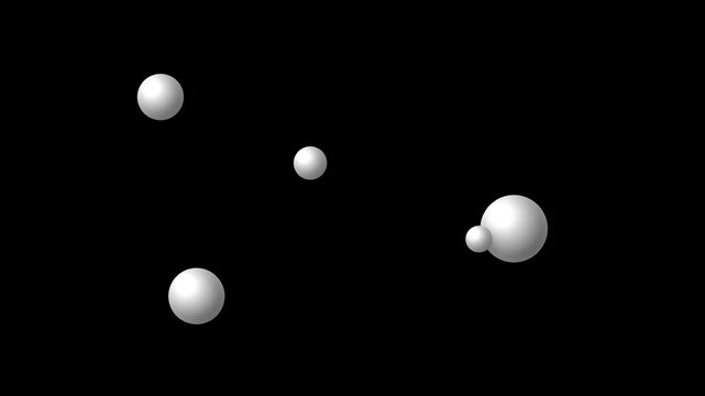 Abstract spheres move and interact in a minimalist black void representing industry concepts