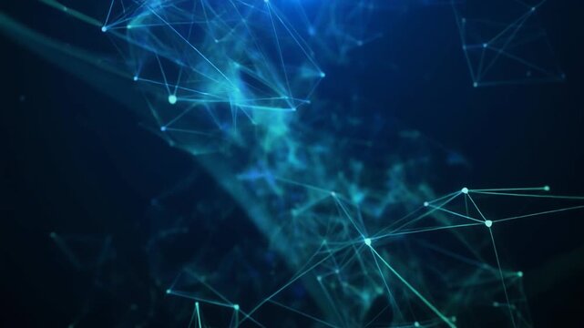 Abstract blue network structure with glowing nodes in deep space during a cosmic nebula