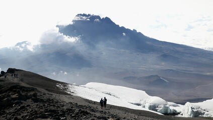 View of Mawenzi Peak and glaciers from the summit of Mount Kilimanjaro, Tanzania. © Soogi