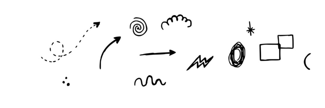 Geometric Ideogram Icons, Hand-Drawn Sketchy Design Elements. Abstract Shapes, Creative Illustration