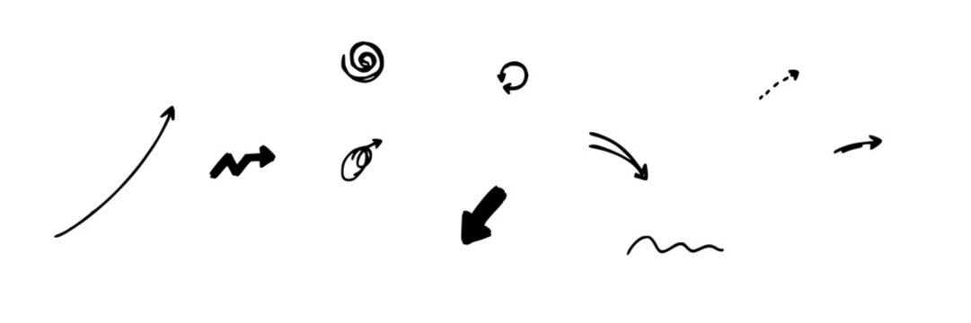 Hand-Drawn Motion Direction Ideogram Icons Set, Simple Line Art Design, Vector Illustration for Navigation and Flow