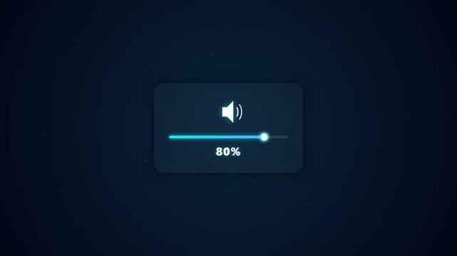 Digital volume slider control bar interface animation showing audio level adjustment on dark background.