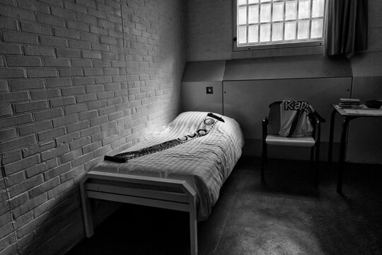 Interior prison cell of a Durch Feijenoord soccer fan
