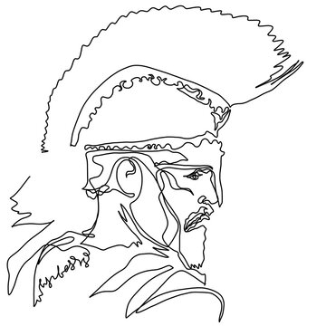 Continuous One Line Art, Ancient Roman Warrior Profile with Helmet