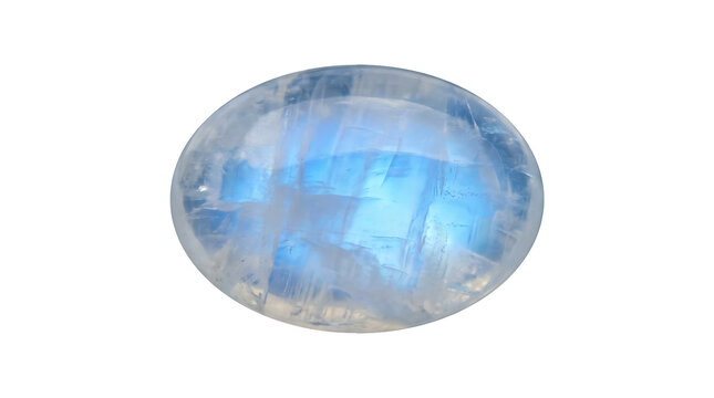 Natural Oval Cabochon Moonstone Gemstone with Shimmering Blue Adularescence and Glowing Luster Isolated on Transparent Background for Jewelry Making and Professional Design Projects