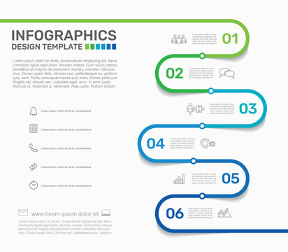Modern business infographic template with colorful chronological steps, markers, and placeholders. Vector illustration.