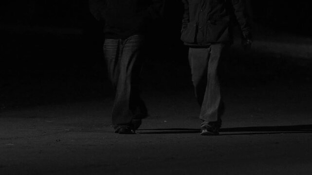Real Footage of People Moving Through a City Park at Night