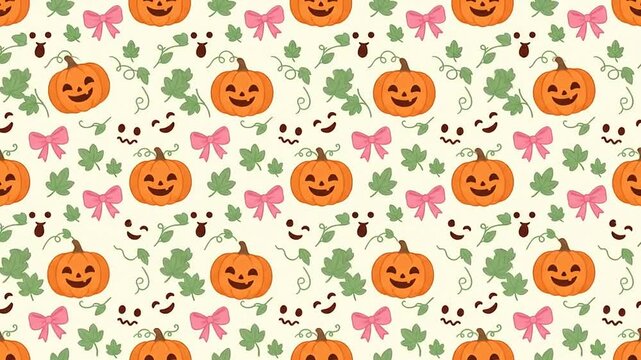 Seamless loop background with cute pumpkins and bows animation
