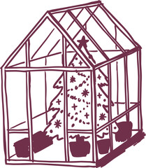 Fototapeta premium Hand drawn christmas tree in glass greenhouse illustration