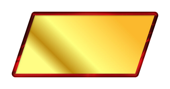 Gold slanted parallelogram plate with red metallic border