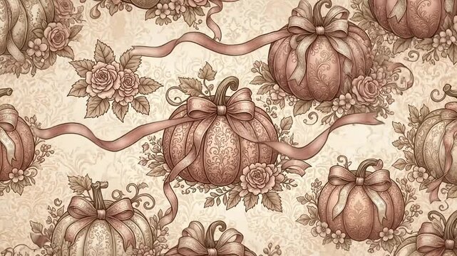 Vintage autumn pumpkin and rose pattern looping video background