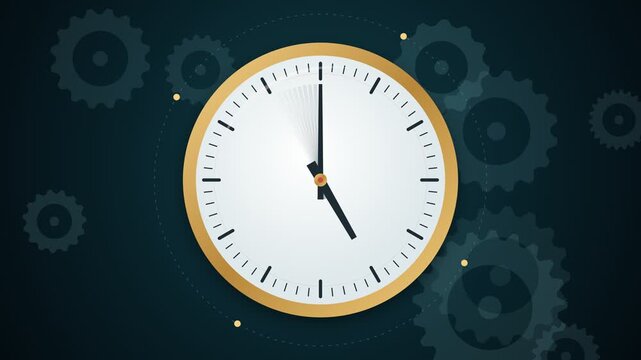 A professional motion graphic showing an analog clock with rotating gears in the background, perfect for time management and productivity concepts.