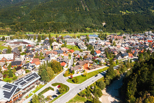 Panorama of town Kranjska Gora in Slovenia &ndash; Alpine Town and Julian Alps Mountain Landscape