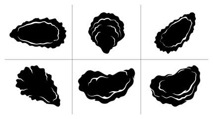 Oyster silhouettes set with different shapes for seafood or restaurant design © Moon