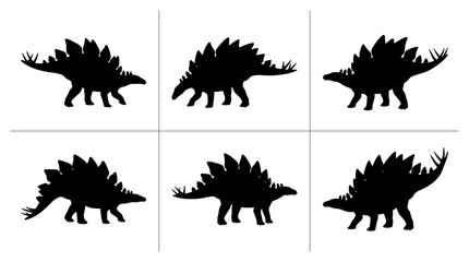 Stegosaurus silhouettes set with prehistoric animals in different poses for dinosaur theme © Moli