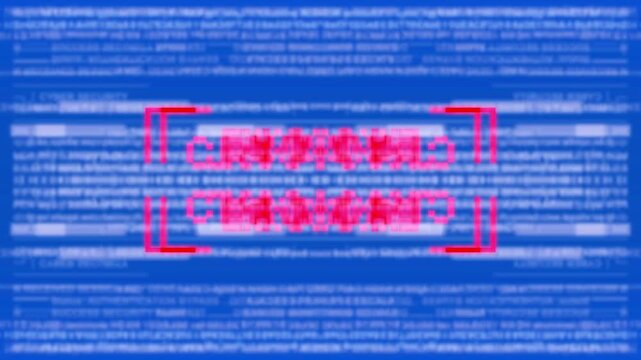 Blue Digital Data Text Streams with Red Glitch Brackets Abstract Background