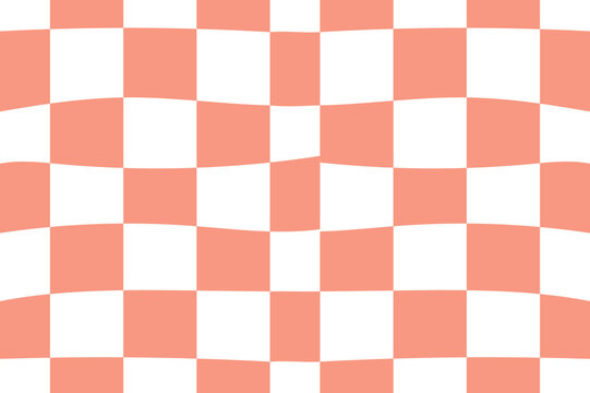 Peach wavy checkerboard pattern displays distorted grid aesthetic for stylish home decor.