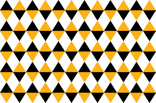 Harlequin diamond pattern with black and yellow triangles creates bold geometric backdrop.