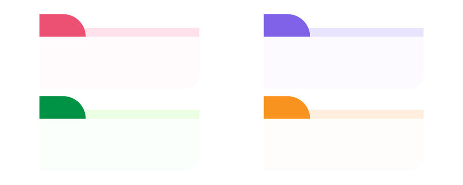 Four blank horizontal banners with colored tabs in pink purple green and orange for labels.