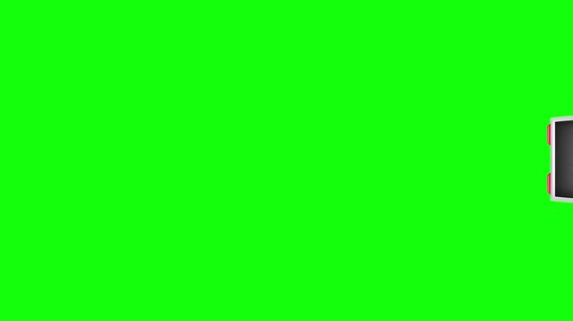 Top View Animated White Pickup Truck Driving Fast Across Screen Loop On Green Screen Keying