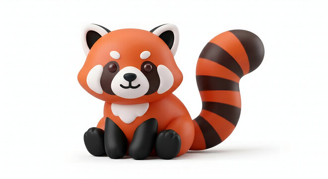 Minimalist ilustration 3D Cartoon character of red panda, Isolated on Pure White Background.