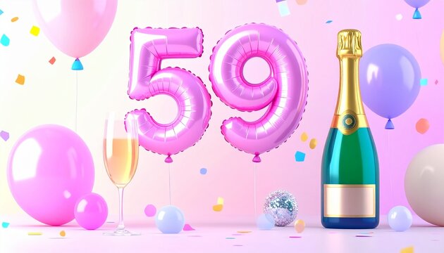 Birthday and Anniversary Celebration with Champagne and Number 59 Balloon