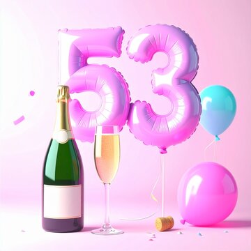 Birthday and Anniversary Celebration with Champagne and Number 53 Balloon