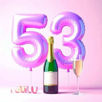 Birthday and Anniversary Celebration with Champagne and Number 53 Balloon
