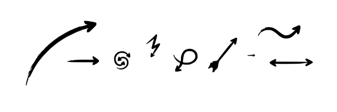 Direction Arrows Set, Hand-Drawn Flow Ideograms, Process Diagrams. Conceptual Illustration for Workflow, Sequence