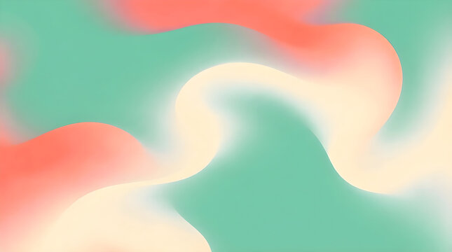 soft jade green abstract fluid gradient background with organic blob shapes, S-curve flow, dreamy airbrushed blending, cream highlights and coral peach accents, pastel backdrop for design
