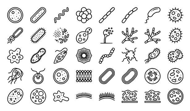 Microorganisms and Microbial Diversity Outline Icon Set