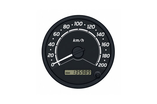 Car Speedometer Vector Illustration with Digital Odometer on White Background