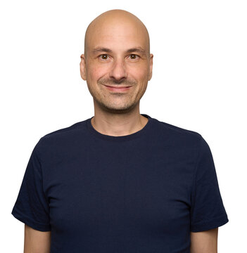 happy bald middle‑aged man. Isolated 
