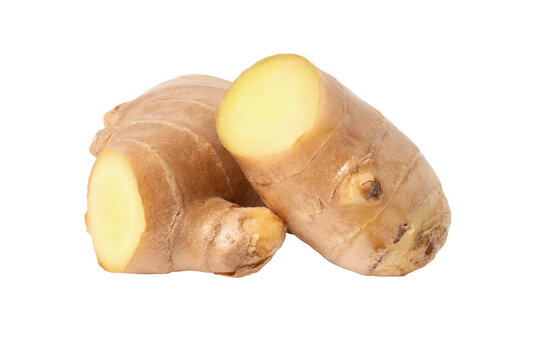 sliced ginger root on transparent background.