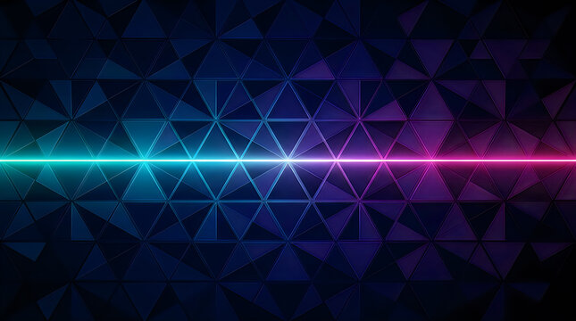 Abstract digital background featuring a glowing horizontal light beam crossing through a dark geometric triangle pattern